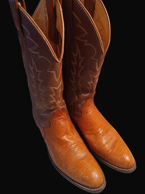 Tony Lama Womens Lizard Cowboy Western Boots Size 4.5B Style 8083 Brown Exotic